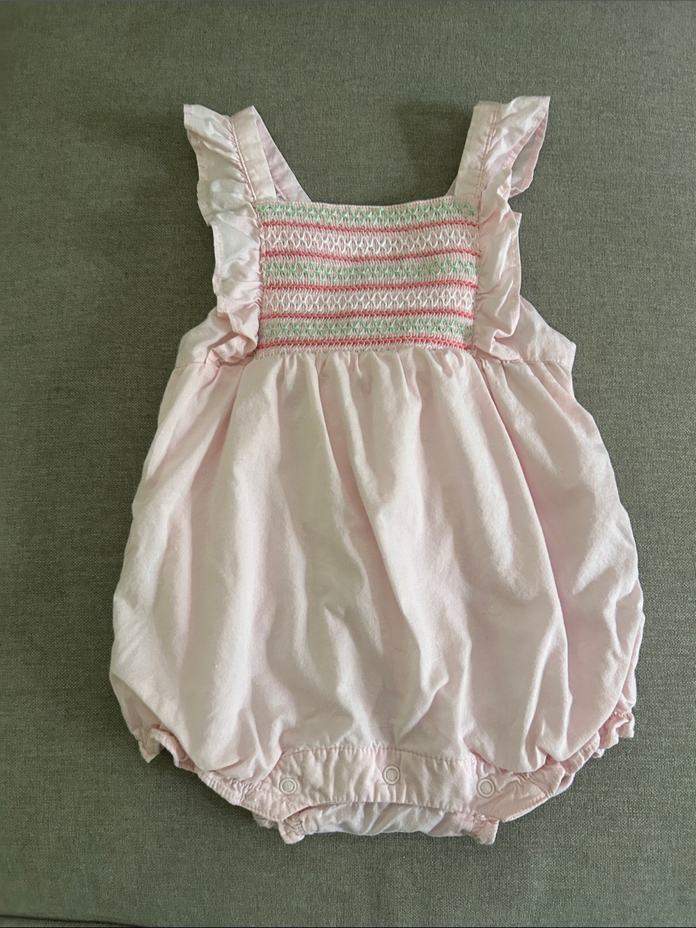 Baby Pink Smocked Cotton Romper Bubble